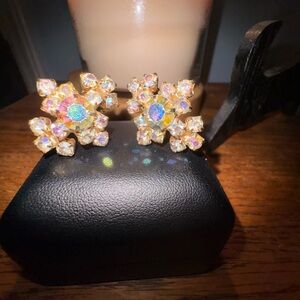 Vintage gold tone AB Crystal clip earrings. Very good condition.